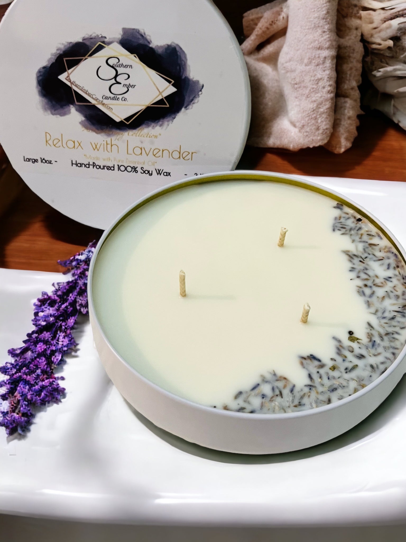 "Relax" Lavender Aromatherapy 100% Soy Wax Candle